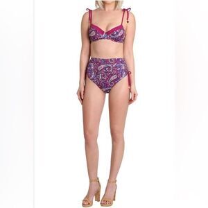 Nanette Lepore Eugenia Bikini Set – Paisley Beaded High Waist, Size 12 NWT